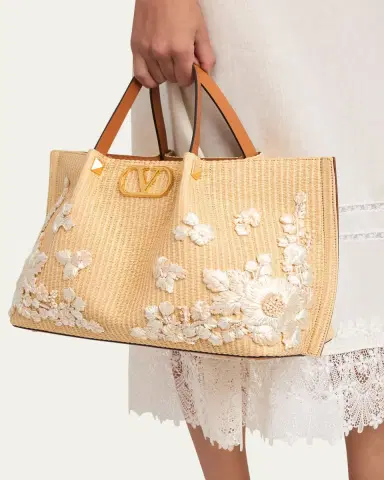 Valentino Garavani Medium Embroidered Viscose Raffia Tote Bag | Thumbnail 2 Valentino Garavani Medium Embroidered Viscose Raffia Tote Bag | Thumbnail 2