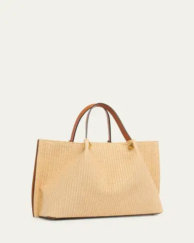 Valentino Garavani Medium Embroidered Viscose Raffia Tote Bag | Thumbnail 3 Valentino Garavani Medium Embroidered Viscose Raffia Tote Bag | Thumbnail 3
