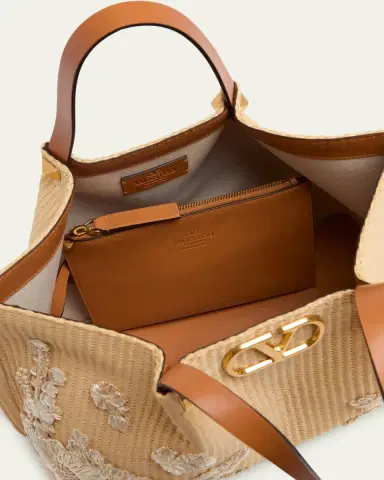 Valentino Garavani Medium Embroidered Viscose Raffia Tote Bag | Thumbnail 4 Valentino Garavani Medium Embroidered Viscose Raffia Tote Bag | Thumbnail 4