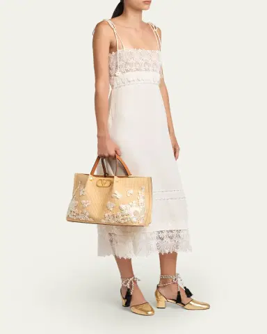 Valentino Garavani Medium Embroidered Viscose Raffia Tote Bag | Thumbnail 5 Valentino Garavani Medium Embroidered Viscose Raffia Tote Bag | Thumbnail 5
