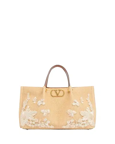 Valentino Garavani Medium Embroidered Viscose Raffia Tote Bag | Thumbnail 1 Valentino Garavani Medium Embroidered Viscose Raffia Tote Bag | Thumbnail 1