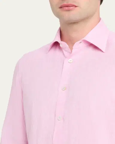 Kiton Men's Solid Linen Button-Down Shirt with Mother-Of-Pearl | Thumbnail 5 Kiton Men's Solid Linen Button-Down Shirt with Mother-Of-Pearl | Thumbnail 5
