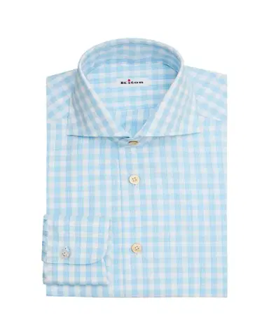 Kiton Men's Cotton Plaid Dress Shirt with Mother-Of-Pearl Buttons | Thumbnail 1 Kiton Men's Cotton Plaid Dress Shirt with Mother-Of-Pearl Buttons | Thumbnail 1