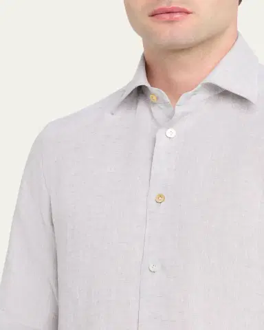 Kiton Men's Solid Linen Button-Down Shirt with Mother-Of-Pearl | Thumbnail 5 Kiton Men's Solid Linen Button-Down Shirt with Mother-Of-Pearl | Thumbnail 5