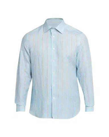 Kiton Men's Linen Stripe Button-Down Shirt with Mother-Of-Pearl | Thumbnail 1 Kiton Men's Linen Stripe Button-Down Shirt with Mother-Of-Pearl | Thumbnail 1
