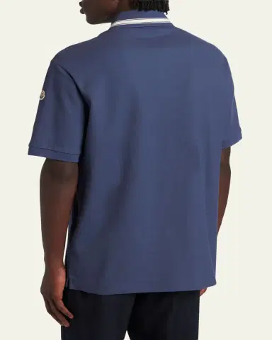 Moncler Men's Stripe-Trim Cotton Pique Polo Shirt | Thumbnail 3 Moncler Men's Stripe-Trim Cotton Pique Polo Shirt | Thumbnail 3