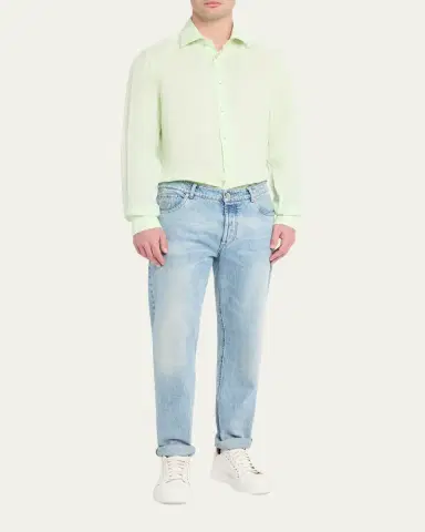 Kiton Men's Solid Linen Button-Down Shirt with Mother-Of-Pearl | Thumbnail 2 Kiton Men's Solid Linen Button-Down Shirt with Mother-Of-Pearl | Thumbnail 2