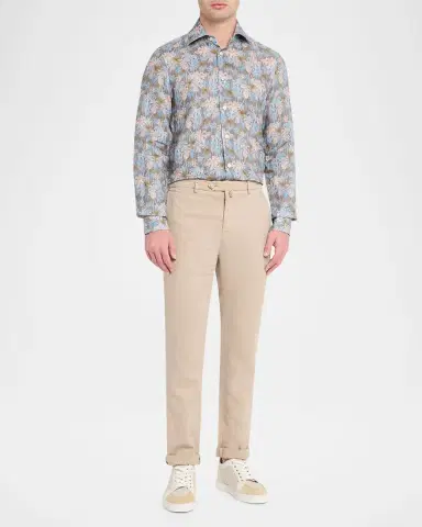 Kiton Men's Palm-Print Linen Button-Down Shirt with Mother-Of-Pearl | Thumbnail 6 Kiton Men's Palm-Print Linen Button-Down Shirt with Mother-Of-Pearl | Thumbnail 6