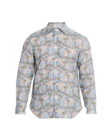 Kiton Men's Palm-Print Linen Button-Down Shirt with Mother-Of-Pearl | Thumbnail 1 Kiton Men's Palm-Print Linen Button-Down Shirt with Mother-Of-Pearl | Thumbnail 1