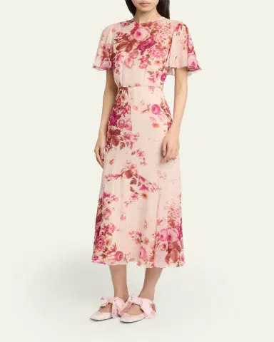 Erdem Floral-Print Silk Voile Midi Dress | Thumbnail 4 Erdem Floral-Print Silk Voile Midi Dress | Thumbnail 4