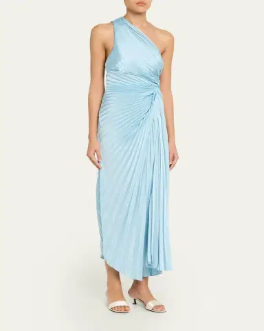 A.L.C. Lara Pleated One-Shoulder Satin Midi Dress | Thumbnail 4 A.L.C. Lara Pleated One-Shoulder Satin Midi Dress | Thumbnail 4