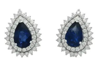 Wish Fine Jewelry 3.41ct Diamond Sapphire 18K Gold Pear Halo Earrings | Thumbnail 1 Wish Fine Jewelry 3.41ct Diamond Sapphire 18K Gold Pear Halo Earrings | Thumbnail 1
