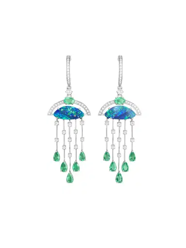Wish Fine Jewelry 3.47ct Diamond Emerald 18K Gold Statement Earrings | Thumbnail 1 Wish Fine Jewelry 3.47ct Diamond Emerald 18K Gold Statement Earrings | Thumbnail 1