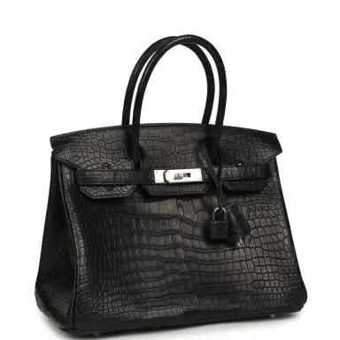 HERMÈS Hermes Birkin 30 Black Matte Porosus Crocodile Palladium Hardware | Thumbnail 2 HERMÈS Hermes Birkin 30 Black Matte Porosus Crocodile Palladium Hardware | Thumbnail 2