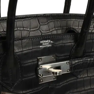 HERMÈS Hermes Birkin 30 Black Matte Porosus Crocodile Palladium Hardware | Thumbnail 7 HERMÈS Hermes Birkin 30 Black Matte Porosus Crocodile Palladium Hardware | Thumbnail 7