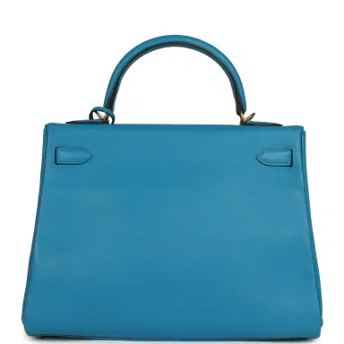 HERMÈS Pre-owned Hermes Kelly Retourne 32 Bleu Zanzibar Evercolor Gold Hardware | Thumbnail 4 HERMÈS Pre-owned Hermes Kelly Retourne 32 Bleu Zanzibar Evercolor Gold Hardware | Thumbnail 4