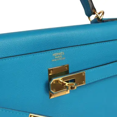HERMÈS Pre-owned Hermes Kelly Retourne 32 Bleu Zanzibar Evercolor Gold Hardware | Thumbnail 7 HERMÈS Pre-owned Hermes Kelly Retourne 32 Bleu Zanzibar Evercolor Gold Hardware | Thumbnail 7