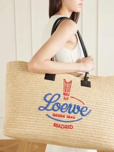 Loewe Verano Embroidered Leather-trimmed Raffia Tote | Thumbnail 3 Loewe Verano Embroidered Leather-trimmed Raffia Tote | Thumbnail 3