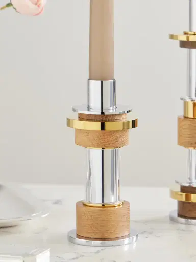Christofle Myriade Medium Stainless Steel, Gold-tone, Oak And Glass Candle Holder | Thumbnail 3 Christofle Myriade Medium Stainless Steel, Gold-tone, Oak And Glass Candle Holder | Thumbnail 3