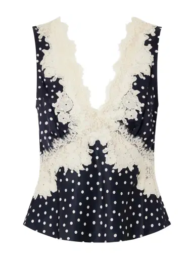 Rixo Emmie Lace-trimmed Polka-dot Satin Top | Thumbnail 1 Rixo Emmie Lace-trimmed Polka-dot Satin Top | Thumbnail 1