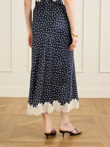 Rixo Matilde Lace-trimmed Polka-dot Satin Midi Skirt | Thumbnail 4 Rixo Matilde Lace-trimmed Polka-dot Satin Midi Skirt | Thumbnail 4