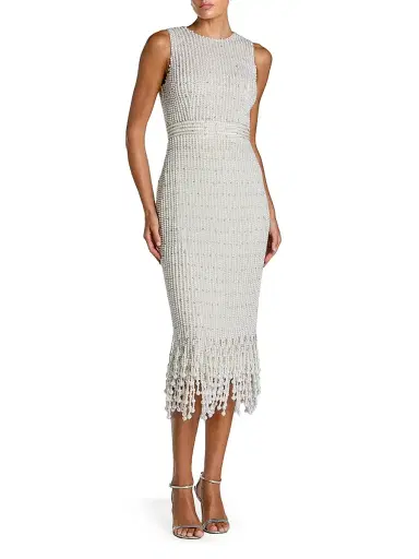 Mac Duggal Women's Beaded Imitation-Pearl Midi-Dress - Ivory - Size 12 | Thumbnail 1 Mac Duggal Women's Beaded Imitation-Pearl Midi-Dress - Ivory - Size 12 | Thumbnail 1