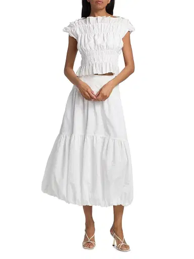 Cinq à Sept Women's Blythe Tiered Bubble Midi-Skirt - White | Thumbnail 2 Cinq à Sept Women's Blythe Tiered Bubble Midi-Skirt - White | Thumbnail 2