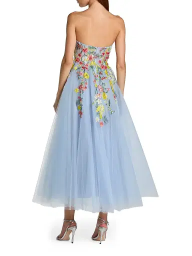 Mac Duggal Women's Floral-Embroidered Mesh Strapless Cocktail Dress - Periwinkle Multi | Thumbnail 2 Mac Duggal Women's Floral-Embroidered Mesh Strapless Cocktail Dress - Periwinkle Multi | Thumbnail 2