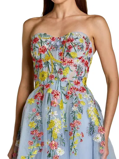 Mac Duggal Women's Floral-Embroidered Mesh Strapless Cocktail Dress - Periwinkle Multi | Thumbnail 3 Mac Duggal Women's Floral-Embroidered Mesh Strapless Cocktail Dress - Periwinkle Multi | Thumbnail 3