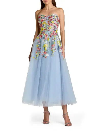 Mac Duggal Women's Floral-Embroidered Mesh Strapless Cocktail Dress - Periwinkle Multi | Thumbnail 1 Mac Duggal Women's Floral-Embroidered Mesh Strapless Cocktail Dress - Periwinkle Multi | Thumbnail 1