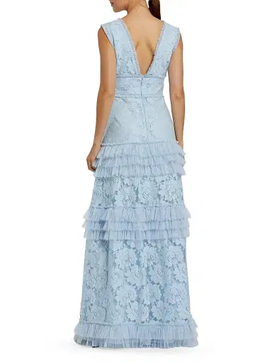 Mac Duggal Women's Floral Lace Tiered Gown - Powder Blue | Thumbnail 2 Mac Duggal Women's Floral Lace Tiered Gown - Powder Blue | Thumbnail 2