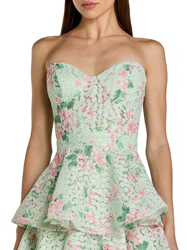 Mac Duggal Women's Floral Net Tiered Strapless Midi-Dress - Mint Multi | Thumbnail 3 Mac Duggal Women's Floral Net Tiered Strapless Midi-Dress - Mint Multi | Thumbnail 3
