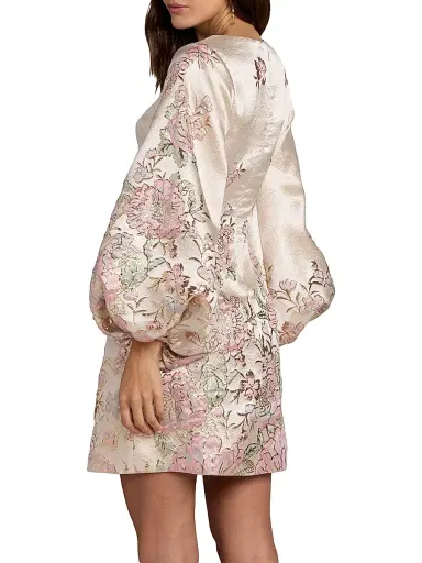 Mac Duggal Women's Floral Brocade Long-Sleeve Minidress - Champagne Multi | Thumbnail 2 Mac Duggal Women's Floral Brocade Long-Sleeve Minidress - Champagne Multi | Thumbnail 2