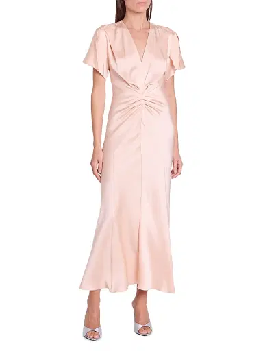 Victoria Beckham Women's Eve Satin Gathered Waist Midi-Dress | Thumbnail 2 Victoria Beckham Women's Eve Satin Gathered Waist Midi-Dress | Thumbnail 2