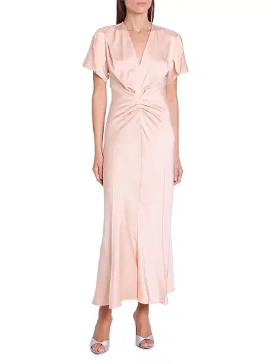 Victoria Beckham Women's Eve Satin Gathered Waist Midi-Dress | Thumbnail 3 Victoria Beckham Women's Eve Satin Gathered Waist Midi-Dress | Thumbnail 3