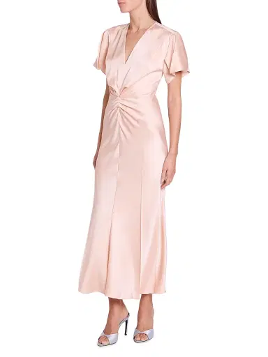 Victoria Beckham Women's Eve Satin Gathered Waist Midi-Dress | Thumbnail 4 Victoria Beckham Women's Eve Satin Gathered Waist Midi-Dress | Thumbnail 4
