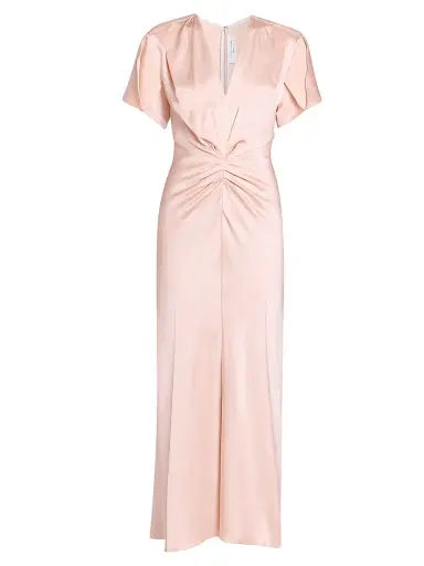 Victoria Beckham Women's Eve Satin Gathered Waist Midi-Dress | Thumbnail 1 Victoria Beckham Women's Eve Satin Gathered Waist Midi-Dress | Thumbnail 1