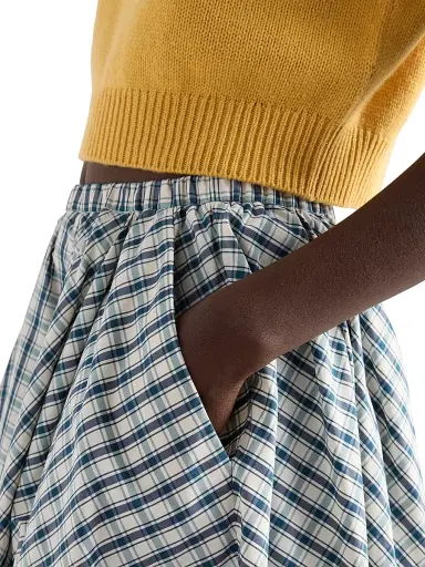 Prada Women's Full Checked Chambray Skirt - Beige Multi | Thumbnail 4 Prada Women's Full Checked Chambray Skirt - Beige Multi | Thumbnail 4