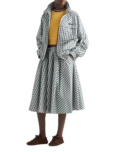 Prada Women's Full Checked Chambray Skirt - Beige Multi | Thumbnail 5 Prada Women's Full Checked Chambray Skirt - Beige Multi | Thumbnail 5