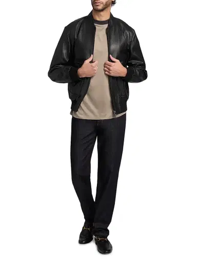 Emporio Armani Men's Leather Oversized Bomber Jacket - Black Beauty | Thumbnail 2 Emporio Armani Men's Leather Oversized Bomber Jacket - Black Beauty | Thumbnail 2
