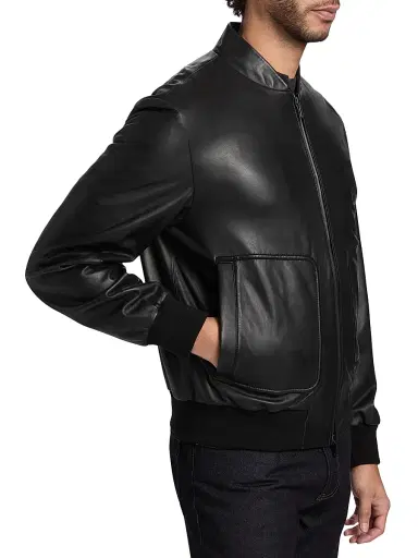 Emporio Armani Men's Leather Oversized Bomber Jacket - Black Beauty | Thumbnail 4 Emporio Armani Men's Leather Oversized Bomber Jacket - Black Beauty | Thumbnail 4