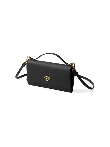 Prada Women's Saffiano Leather Wallet with Shoulder Strap - Black | Thumbnail 2 Prada Women's Saffiano Leather Wallet with Shoulder Strap - Black | Thumbnail 2