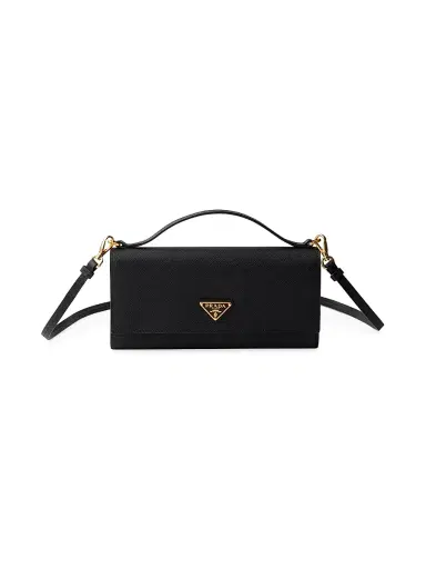 Prada Women's Saffiano Leather Wallet with Shoulder Strap - Black | Thumbnail 1 Prada Women's Saffiano Leather Wallet with Shoulder Strap - Black | Thumbnail 1