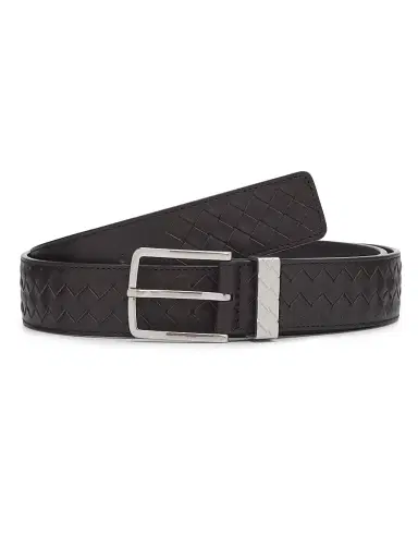 Bottega Veneta Men's Intrecciato Loop Leather Belt - Fondant Silver - Size 34 | Thumbnail 1 Bottega Veneta Men's Intrecciato Loop Leather Belt - Fondant Silver - Size 34 | Thumbnail 1