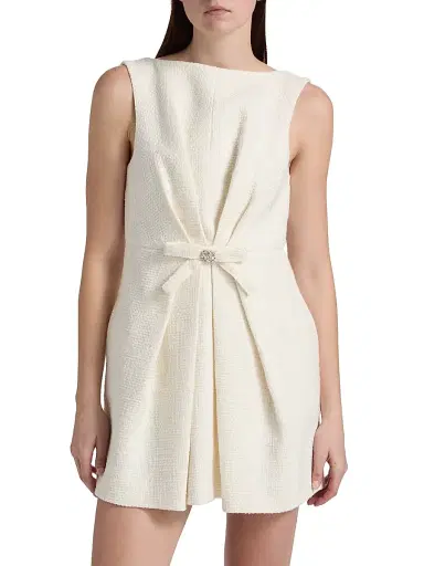 Cinq à Sept Women's Marista Gathered Bow Tweed Minidress - Gardenia | Thumbnail 3 Cinq à Sept Women's Marista Gathered Bow Tweed Minidress - Gardenia | Thumbnail 3