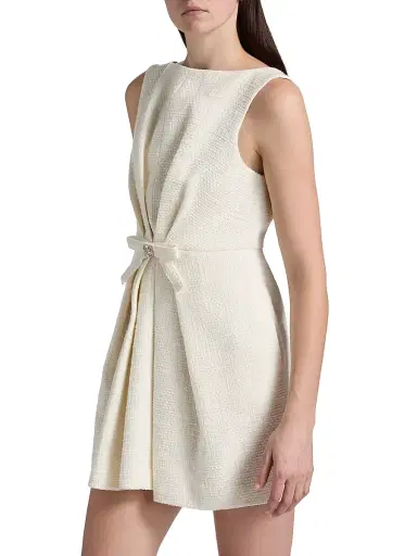 Cinq à Sept Women's Marista Gathered Bow Tweed Minidress - Gardenia | Thumbnail 4 Cinq à Sept Women's Marista Gathered Bow Tweed Minidress - Gardenia | Thumbnail 4
