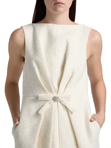 Cinq à Sept Women's Marista Gathered Bow Tweed Minidress - Gardenia | Thumbnail 6 Cinq à Sept Women's Marista Gathered Bow Tweed Minidress - Gardenia | Thumbnail 6