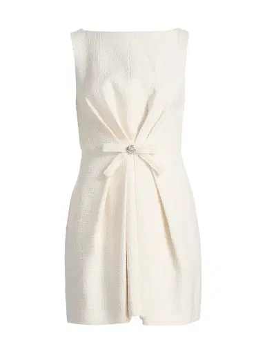 Cinq à Sept Women's Marista Gathered Bow Tweed Minidress - Gardenia | Thumbnail 1 Cinq à Sept Women's Marista Gathered Bow Tweed Minidress - Gardenia | Thumbnail 1