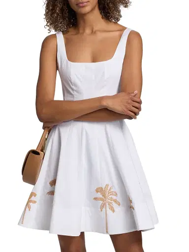 Staud Women's Wells Palm-Embroidered Minidress - White Embroidery - Size 14 | Thumbnail 3 Staud Women's Wells Palm-Embroidered Minidress - White Embroidery - Size 14 | Thumbnail 3