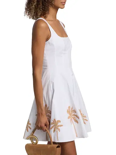 Staud Women's Wells Palm-Embroidered Minidress - White Embroidery - Size 14 | Thumbnail 4 Staud Women's Wells Palm-Embroidered Minidress - White Embroidery - Size 14 | Thumbnail 4